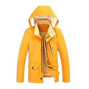 Veste à capuche pour homme coupe-vent et hydrofuge, jaune moutarde beige, doublée, fermeture éclair sur le devant, patte de boutonnage à pression, poche à rabat, parka décontractée - Product Image 1