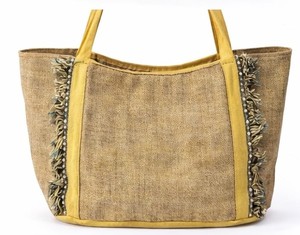 <b>Mustard</b> Embroidered Leaf Tote Bag – Jute Style Boho <b>Handbag</b> with Fringe Detail <b>mustard</b> embroidered tote bag - Product Image 4