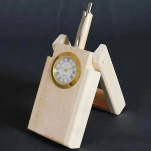 Support à stylos en bois avec horloge, porte-crayons de bureau et horloge quotidienne intégrée - Product Image 2