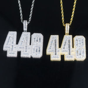 Colgante Número 448 de Plata 925 con Baño de Oro de 18K, Diamantes de Moissanita Baguette, Estilo Hip Hop, Joyería Unisex - Product Image 4