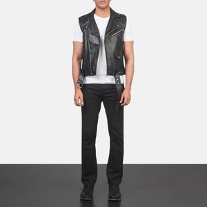 เสื้อกั๊กหนังสีดำสไตล์ไบค์เกอร์ของซัลลิแวน - Product Image 2
