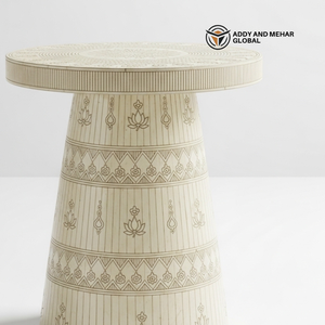 Luxury White Bone Inlay End Table – Traditional Floral Pattern Designer White Bone Inlay Accent Table for Living Room - Product Image 3