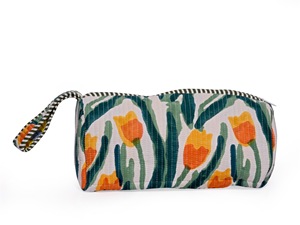 Niharo - Bolsa de Cosméticos Acolchada de Algodón con Diseño Floral Tulipán para Mujer, Neceser de Viaje, Bolsa de Aseo con Cremallera y Correa para Muñeca, Personalizable al por Mayor - Product Image 1