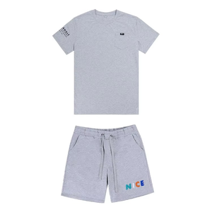 2 Piece Unisex Summer <b>Towel</b> Embroidery Casual <b>Shorts</b> Set Men's <b>Shorts</b> and Shirt Set - Product Image 1