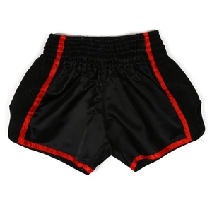Shorts en satin noir pour homme, taille haute, fermeture élastique, côtés en maille respirante, longueur courte, tissu tissé, couleur unie - Product Image 2