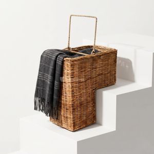Handwoven Willow <b>Wicker</b> <b>Laundry</b> <b>Basket</b>, Staircase Storage <b>Basket</b> with Handle for Bathroom Closet Nursery Home - Product Image 1
