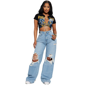 Camiseta de Verano para Mujer, Estilo Moderno, Sexy, Corta, Ecológica, de Secado Rápido, con Logos Impresos, Cómoda y Transpirable, 100% Algodón - Product Image 1