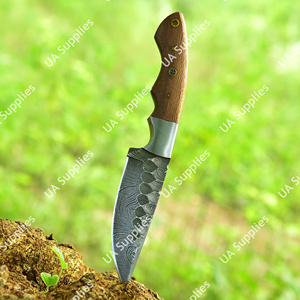 Couteau de chasse à lame fixe en acier Damas fait main sur mesure, vente en gros OEM ODM, couteau de bushcraft, camping, pêche, EDC, avec étui en cuir - Product Image 4