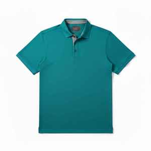 Camisa Polo Oxford de Manga Corta para Hombre, Color Sólido, Corte Regular, Estilo Casual, Tejido de Tela, Verde Azulado - Product Image 2