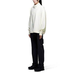 Oversized Women's Solid Color Half Zip Sweatshirt <b>Drop</b> Shoulder Knitted Cotton <b>Stand</b> Collar Breathable Autumn Wear - Product Image 1