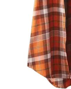 Robe chemise longue à carreaux orange pour femme, boutonnée, décontractée, style tunique ample en coton et lin doux - Product Image 5