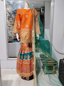 2022ตาข่ายผ้าไหมปากีสถานปักมุก gharara แบบดั้งเดิมชาติพันธุ์ salwar kameez บล็อกพิมพ์ลายสำหรับปาร์ตี้ - Product Image 5