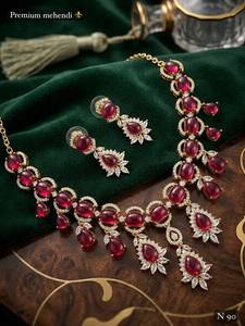 Premium Alloy Silver Plated Wedding Trendy Ethnic Zircon Bridal Jewelry Set Necklace <b>Earrings</b> Ring - Product Image 3
