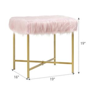 Repose-pieds luxueux recouvert de fausse fourrure avec base en métal doré, ottoman et tabourets - Product Image 5