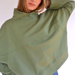Compre Sudadera de Mujer de Diseño Superior para Otoño/Invierno, Casual, de Forro Polar Sólido, con Cuello Alto, Hombros Caídos, Manga Larga y Logotipo Frontal - Product Image 1