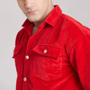 Conjunto Deportivo de Lujo para Hombre en Terciopelo Rojo, Chaqueta con Botones y Pantalones Jogger, Ropa Casual de Calle - Product Image 4