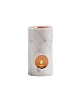 Brûleur à huile minimaliste en marbre blanc avec accent en cuivre, diffuseur de parfum d'intérieur de luxe pour l'aromathérapie et la décoration