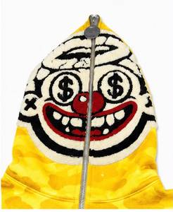 Men's Yellow Animal Print <b>Zip</b>-Up Hoodie Clown Face Print Full Sleeve Streetwear Regular Fit Knitted Fabric 100% Cotton Winter - Product Image 2