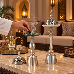 Ensemble de brûleurs à bakhoor en acier inoxydable |   Porte-encens arabe haut de gamme, dôme perforé, Oud Mabkhara, pour la maison, l'hôtel, la décoration du majlis, luxe - Product Image 3