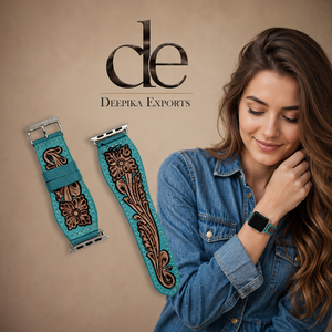 Hand Tooled Leather Watch Band 2026 Customized Boho Turquoise Color Western Floral Design Soft Replacement Leather Watch <b>Straps</b> - Product Image 6
