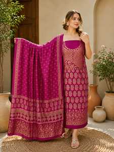 Traditional <b>Indian</b> Cotton Salwar Suit Set Brown Digital Printed Loose Fit Midi Length Women's Ethnic Wear Casual Style - Product Image 3