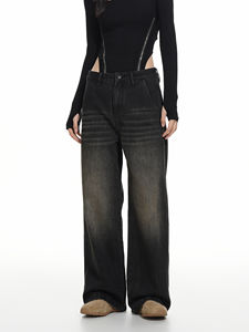 Jean en denim vintage taille haute pour femme, coupe ample, style boyfriend, délavé, jambe large, décontracté, été, color block - Product Image 4