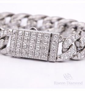 Bracelet de luxe pour homme en or blanc 18 carats, entièrement pavé de diamants cubains et de pierres de laboratoire, avec fermoir sécurisé, bracelet de poignet imposant - Product Image 6