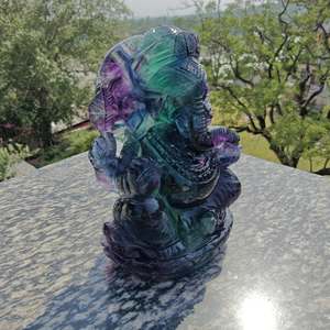 Statue de Ganesha sculptée à la main en fluorite arc-en-ciel, figurine de dieu à tête d'éléphant multicolore, décoration religieuse pour la maison - Product Image 5