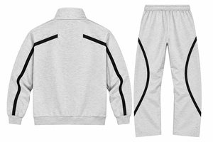Ensemble de survêtement unisexe imprimé et uni, sweat-shirt à demi-zip avec poches latérales, pantalon à cordon de serrage, respirant, décontracté, pour l'automne, manches longues - Product Image 2