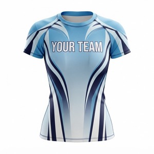 Camiseta Deportiva de Compresión para Mujer, Azul y Negra, Sublimada, Manga Corta, Secado Rápido, con Logotipo Frontal y Diseño Personalizado - Product Image 2