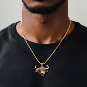 <b>Iced</b> <b>Out</b> Bull Head Pendant Hip Hop Necklace Horned Ox Cattle Charm Gold Silver Bling CZ Cuban Link <b>Chain</b> Mens Rapper Jewelry - Product Image 3