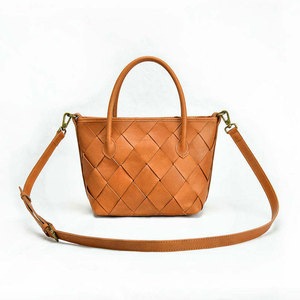 Ladies Genuine Leather Woven Tote <b>Satchel</b> Shoulder Bag Two Straps Zipper Closure Large Capacity Elegant Braided Durable - Product Image 5