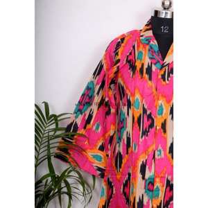 Kimono de Algodón Hecho a Mano en India para Mujer, Camisa Larga con Cinturón, Decoración de Botones, Estilo Étnico, para Playa o Descanso - Product Image 2