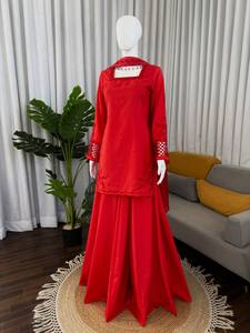 Indian Pakistani Farshi Shalwar Kameez Suits on <b>Silk</b> <b>Fabric</b> Formal Wear Plain Casual Dresses For Women High Quality - Product Image 5