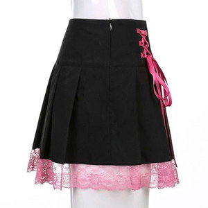 Jupes courtes plissées en dentelle rose pour femme, style gothique noir punk, décontractées, sexy, tendance, vente en gros, meilleures ventes - Product Image 3