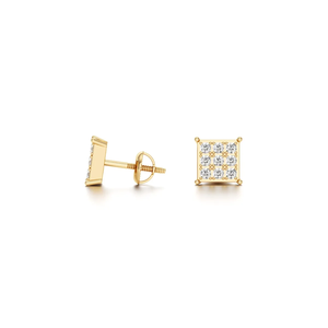 Pendientes de oro amarillo de 14K, 18K y 22K con diamantes cultivados en laboratorio de corte redondo, diseño de racimo cuadrado y pavé, joyería fina y elegante para mujer. - Product Image 1