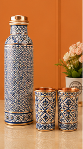 Ensemble de bouteilles d'eau en cuivre pur avec 2 verres en cuivre |   Bouteille d'eau ayurvédique |   Gourde en cuivre artisanale étanche pour la maison - Product Image 6