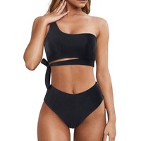 Maillot de bain élégant pour femmes, texture côtelée, col rond, coupe élastique, pour l'été, la plage, la piscine, les loisirs aquatiques