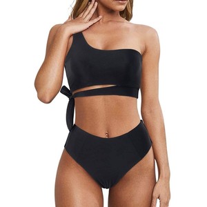 Stylish <b>Women</b> Swimming <b>Suit</b> Ribbed Texture Scoop Neck Elastic Fit Summer Beach Resort Pool <b>Leisure</b> Water Wear - Product Image 1