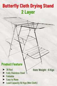 Séchoir à linge en acier inoxydable en forme de papillon, support portable multi-niveaux, Hari Krushna, support de sol robuste pour cuisine - Product Image 5