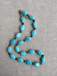 Collier en perles de turquoise naturelle et de grenat pour unisexe |   Bijoux en pierre précieuse turquoise véritable |   Fermoir plaqué or |   Party Vintage - Product Image 2