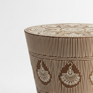 Tabouret tambour en os incrusté marron, fait main, table d'appoint ronde de luxe, table décorative pour salon et chambre à coucher - Product Image 5