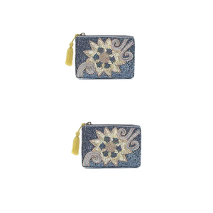Porte-monnaie en coton brodé fait main avec perles, style bohème, motif étoile, mini sac à main pour filles avec sangle de poignet, doublure en polyester, fermeture éclair - Product Image 4