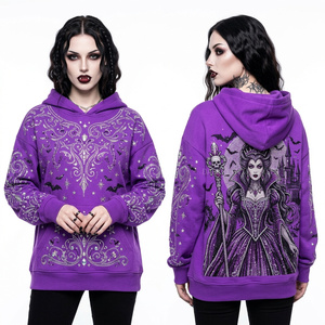 Custom Purple Hoodie Women Full Rhinestone Body Gothic Vampire Queen Graphic Crystal Embellished Pullover Heavyweight Apparel - Product Image 1