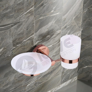 Jabonera de acero inoxidable con soporte para vaso, acabado PVD de oro rosa, juego de accesorios de baño montados en la pared, elegante a prueba de herrumbre - Product Image 1