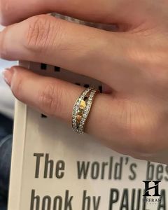 Luxury Split Row Wave Lab Grown Diamond Band 14K Yellow <b>Gold</b> Wide Curved Pave Statement <b>Cocktail</b> <b>Ring</b> - Product Image 5
