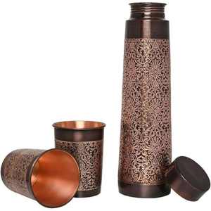 (BB) Bouteille d'eau texturée en cuivre antique 1000 ml – Tasse de voyage moderne de luxe, anti-fuite, sans BPA, écologique, portable pour la maison - Product Image 3