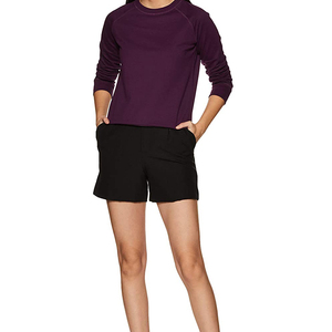 Sweat-shirt à col rond pour femme, violet, manches trois quarts, avec poches, respirant, tricoté, couleur unie, vêtements décontractés - Product Image 1