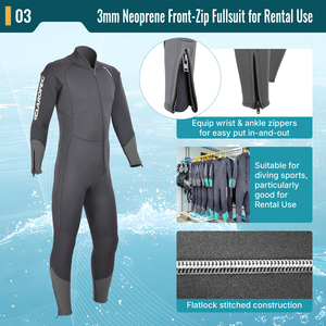 Combinaison de plongée professionnelle AROPEC en néoprène 3 mm à fermeture éclair frontale pour homme, combinaison de plongée durable avec genouillères Supratex pour la location, OEM - Product Image 4