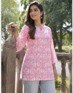 Wholesale <b>Indian</b> Hand Block Printed Pink Cotton Tank <b>Tops</b> Casual Summer Animal Vintage Quick Dry Eco-Friendly Breathable Women - Product Image 1